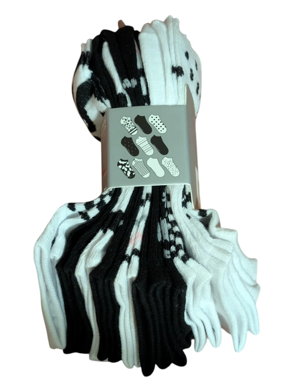 Marilyn Monroe Low Cut Socks - White & Black Animal Print (10 Pairs)